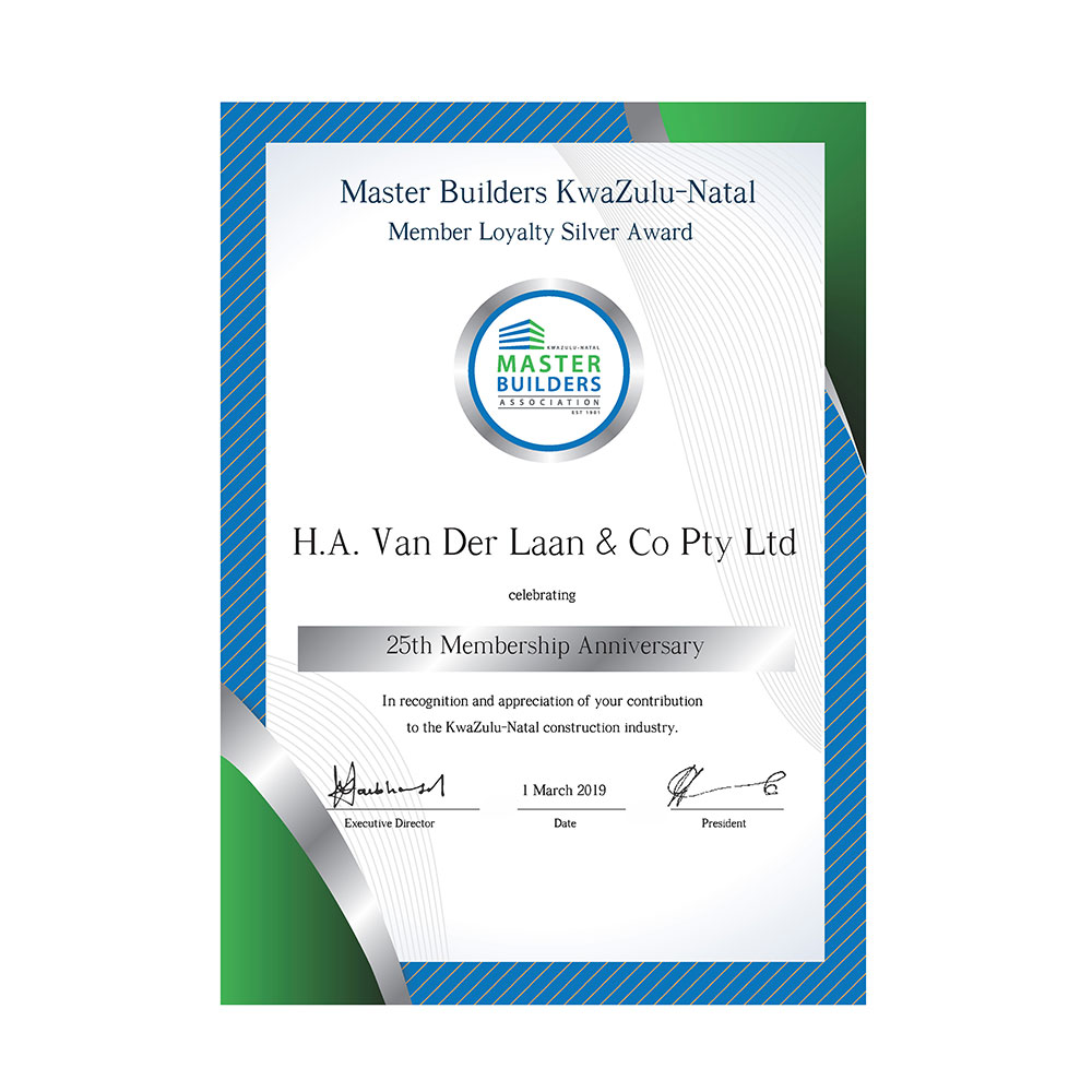 Master Builders Association Certificate