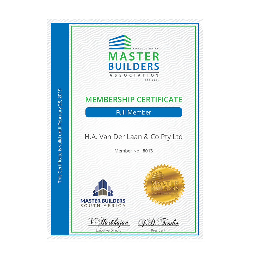 Master Builders Association Certificate